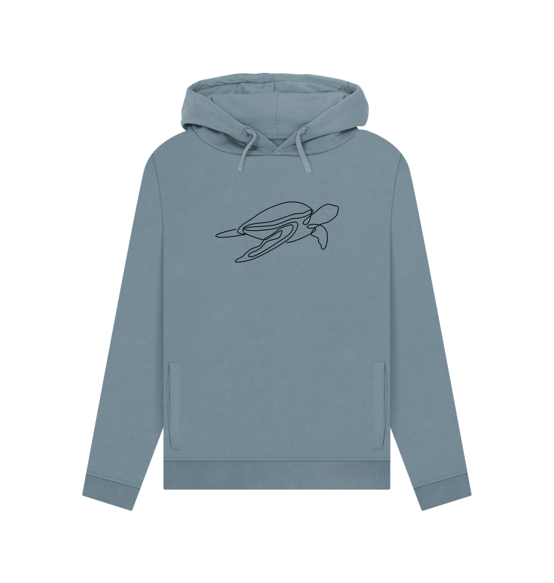 Stone Blue Women's Sea Turtle Organic Cotton Pullover Hoodie (Black)