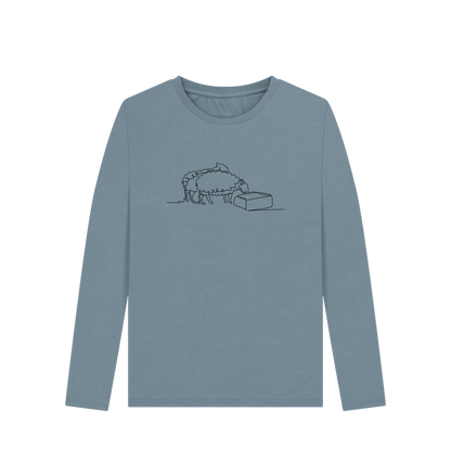 Stone Blue Women's Sheep Organic Cotton Long Sleeve Tee (Black)