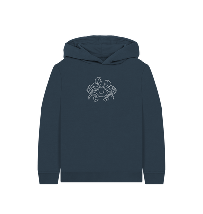 Navy Blue Kid's Crab Organic Cotton Pullover Hoodie (White)