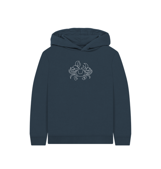 Navy Blue Kid's Crab Organic Cotton Pullover Hoodie (White)