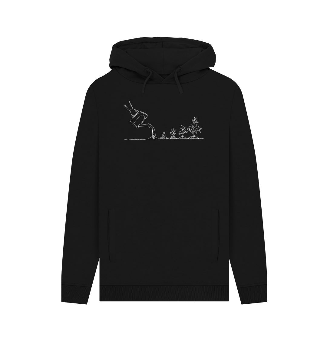 Black Men's Gardening Organic Cotton Pullover Hoodie (White)