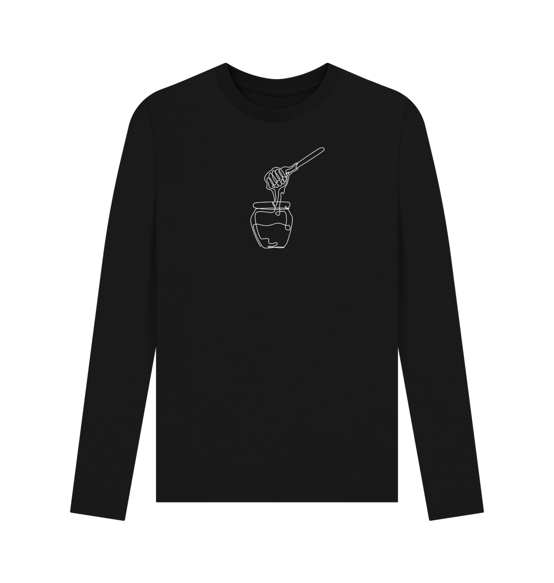 Black Men's Honey Organic Cotton Long Sleeve Tee - White Design