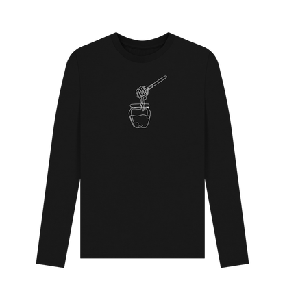 Black Men's Honey Organic Cotton Long Sleeve Tee - White Design