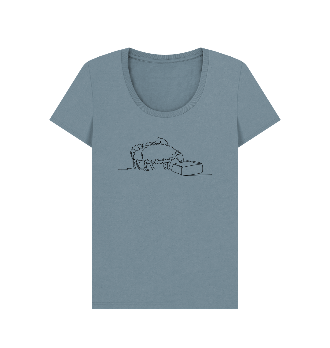 Stone Blue Women's Sheep Organic Cotton Scoop Neck Tee (Black)