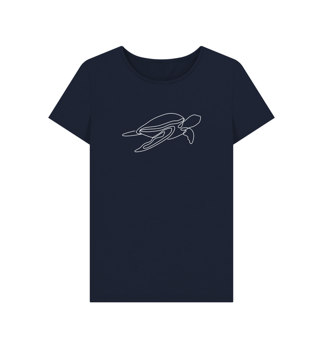 Navy Blue Women's Sea Organic Cotton Crewneck Tee (White)