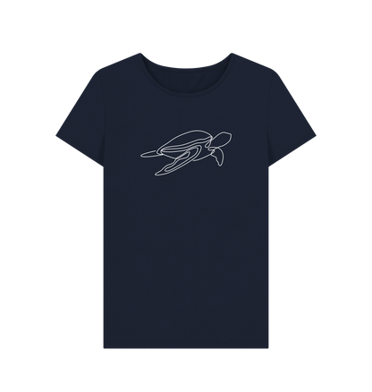 Navy Blue Women's Sea Organic Cotton Crewneck Tee (White)