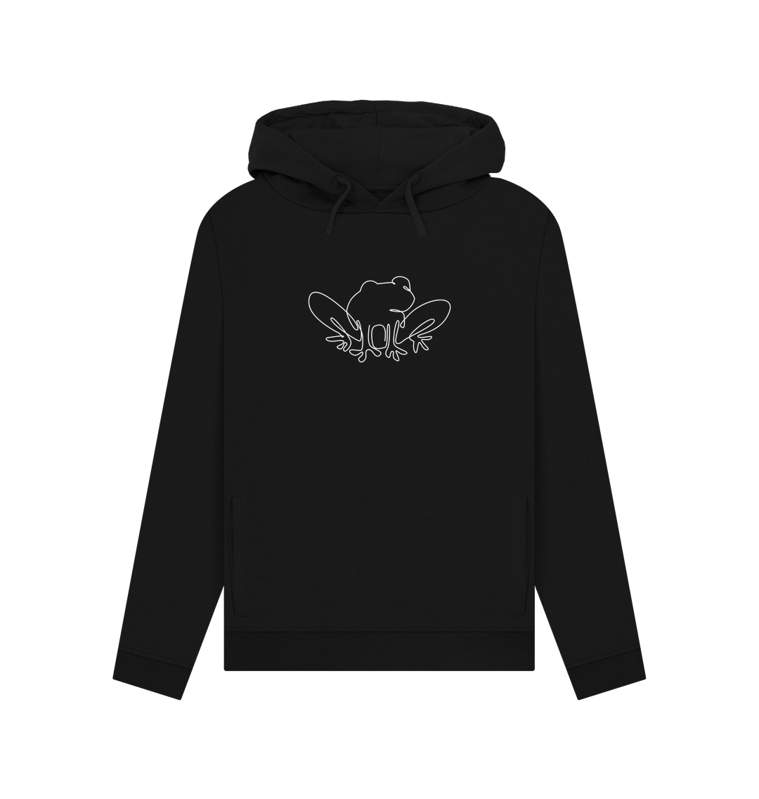 Black Women's Frog Organic Cotton Pullover Hoodie (White)