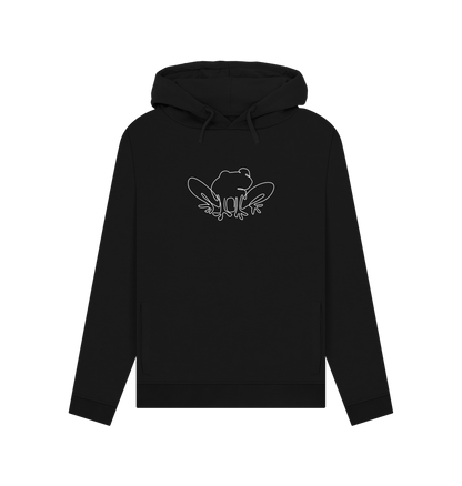 Black Women's Frog Organic Cotton Pullover Hoodie (White)