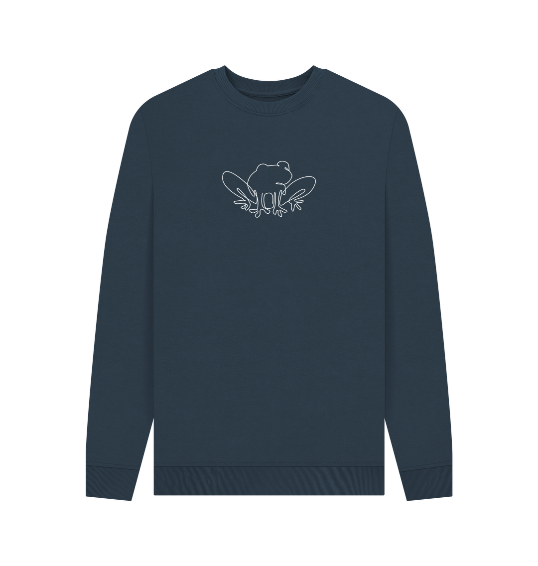 Navy Blue Men's Frog Organic Cotton Crewneck Sweater (White)