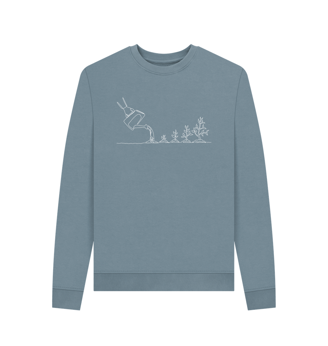 Stone Blue Women's Gardening Organic Cotton Crewneck Sweater (White)