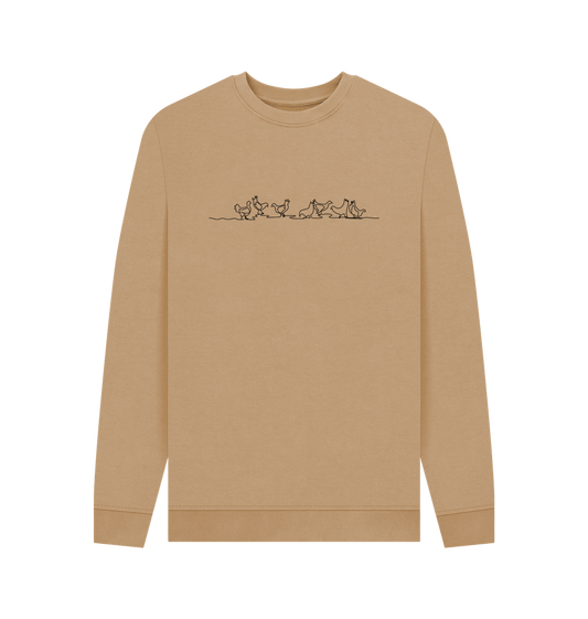 Sand Men's Chickens Organic Cotton Crewneck Sweater (Black)