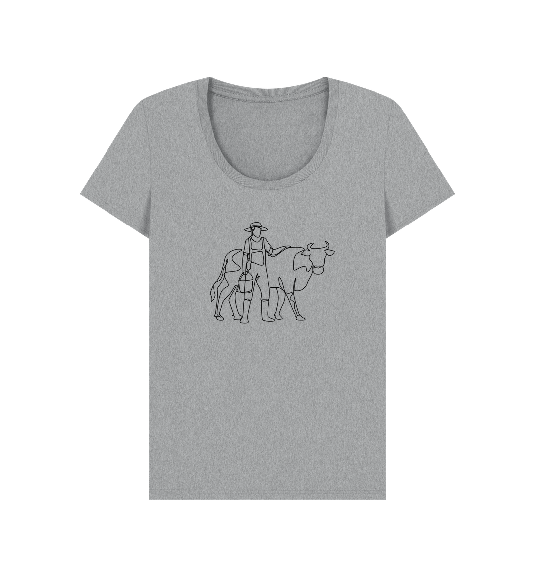 Athletic Grey Women's Cow Organic Cotton Scoop Neck Tee (Black)