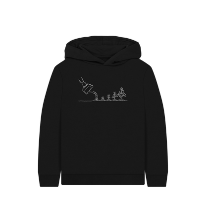 Black Kid's Gardening Organic Cotton Pullover Hoodie (White)