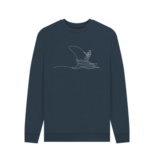 Navy Blue Men's Fisherman Organic Cotton Crewneck Sweater (White)