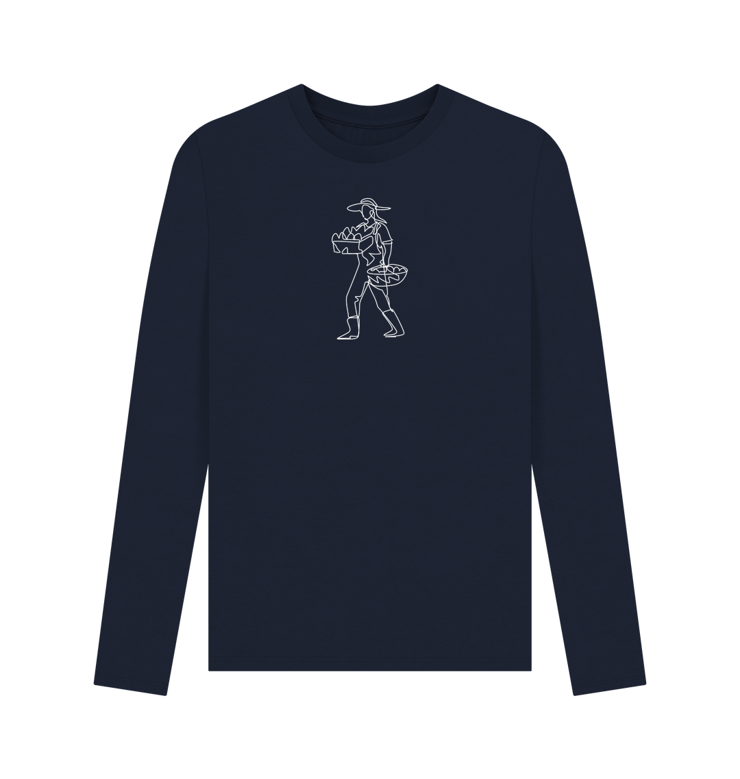 Navy Blue Men's Harvest Organic Cotton Long Sleeve Tee - White Design