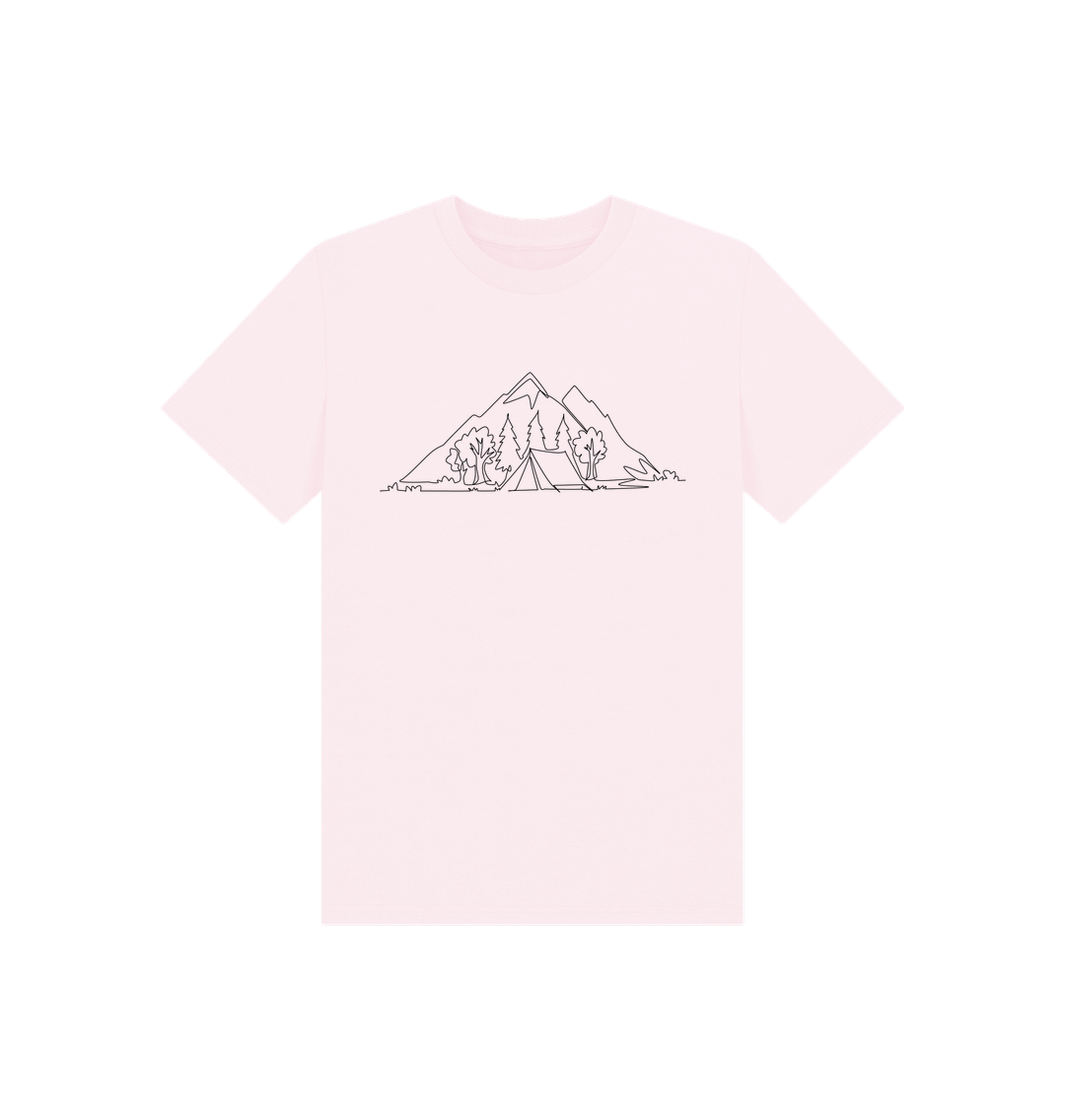 Pink Kid's Camping Organic Cotton Basic Tee (Black)