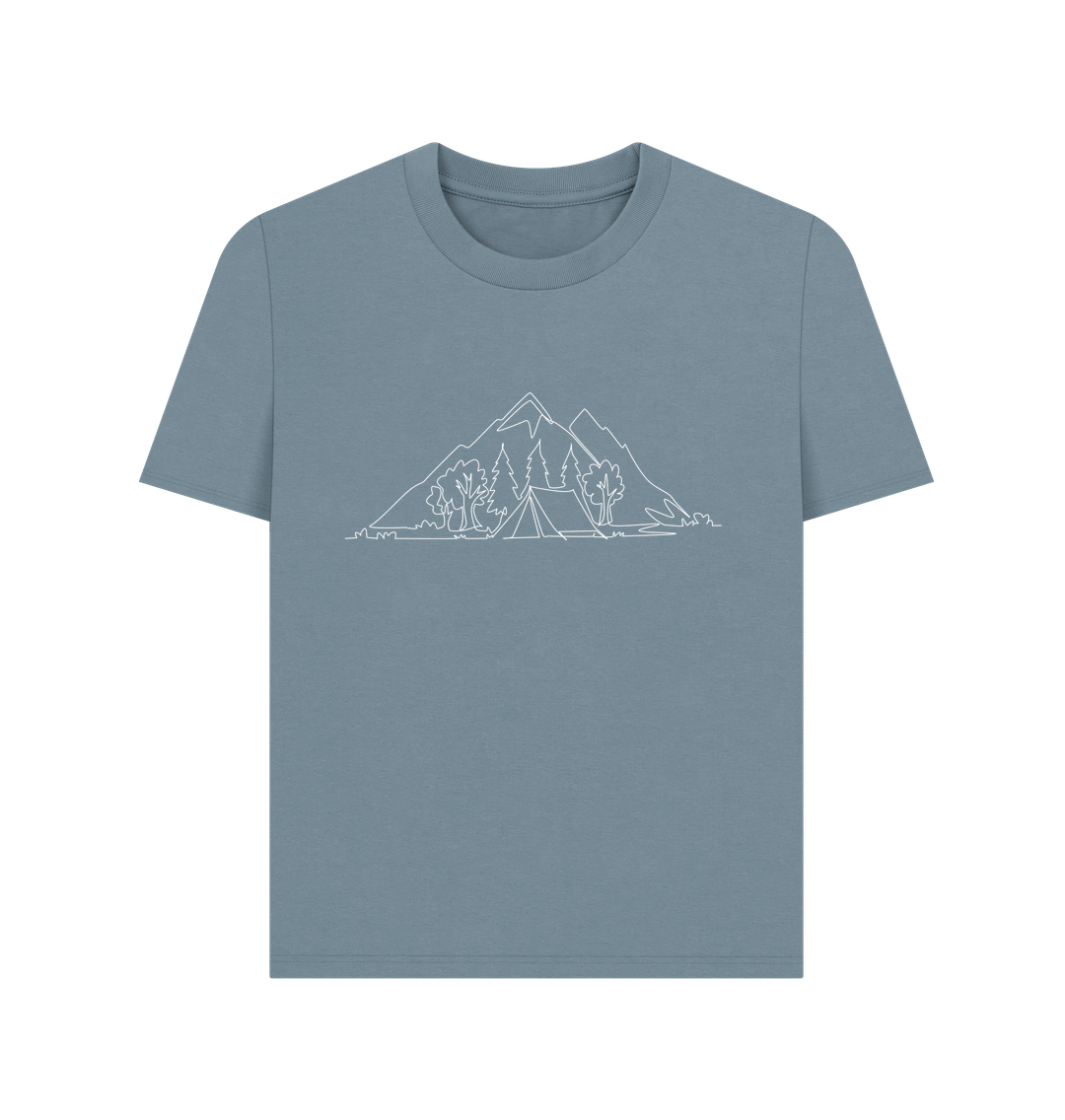 Stone Blue Women's Camping Organic Cotton Basic Tee (White)