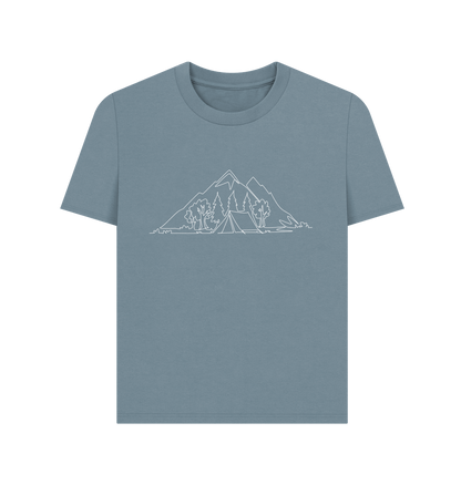 Stone Blue Women's Camping Organic Cotton Basic Tee (White)