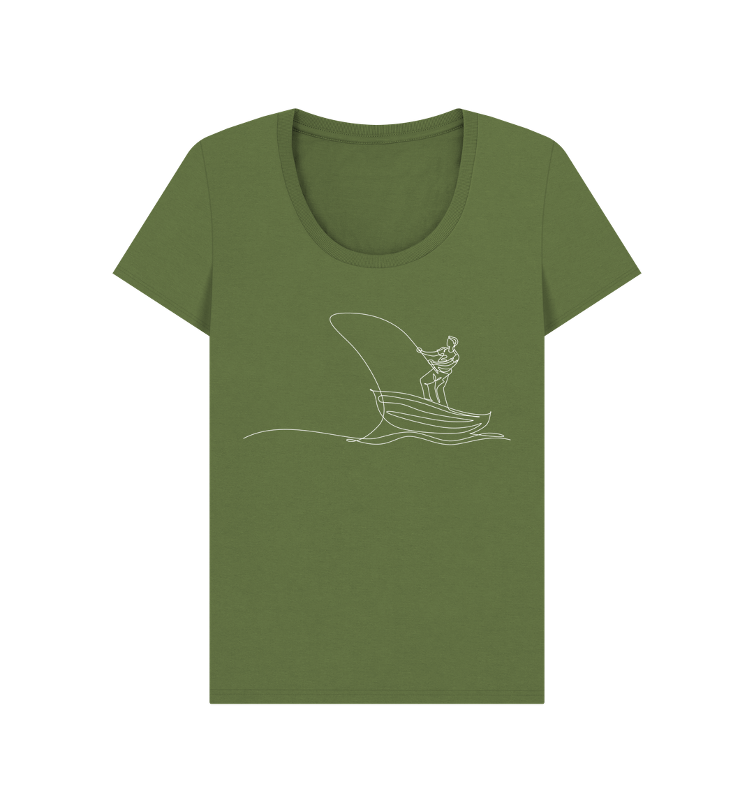 Khaki Women's Fisherman Organic Cotton Scoop Neck Tee (White)