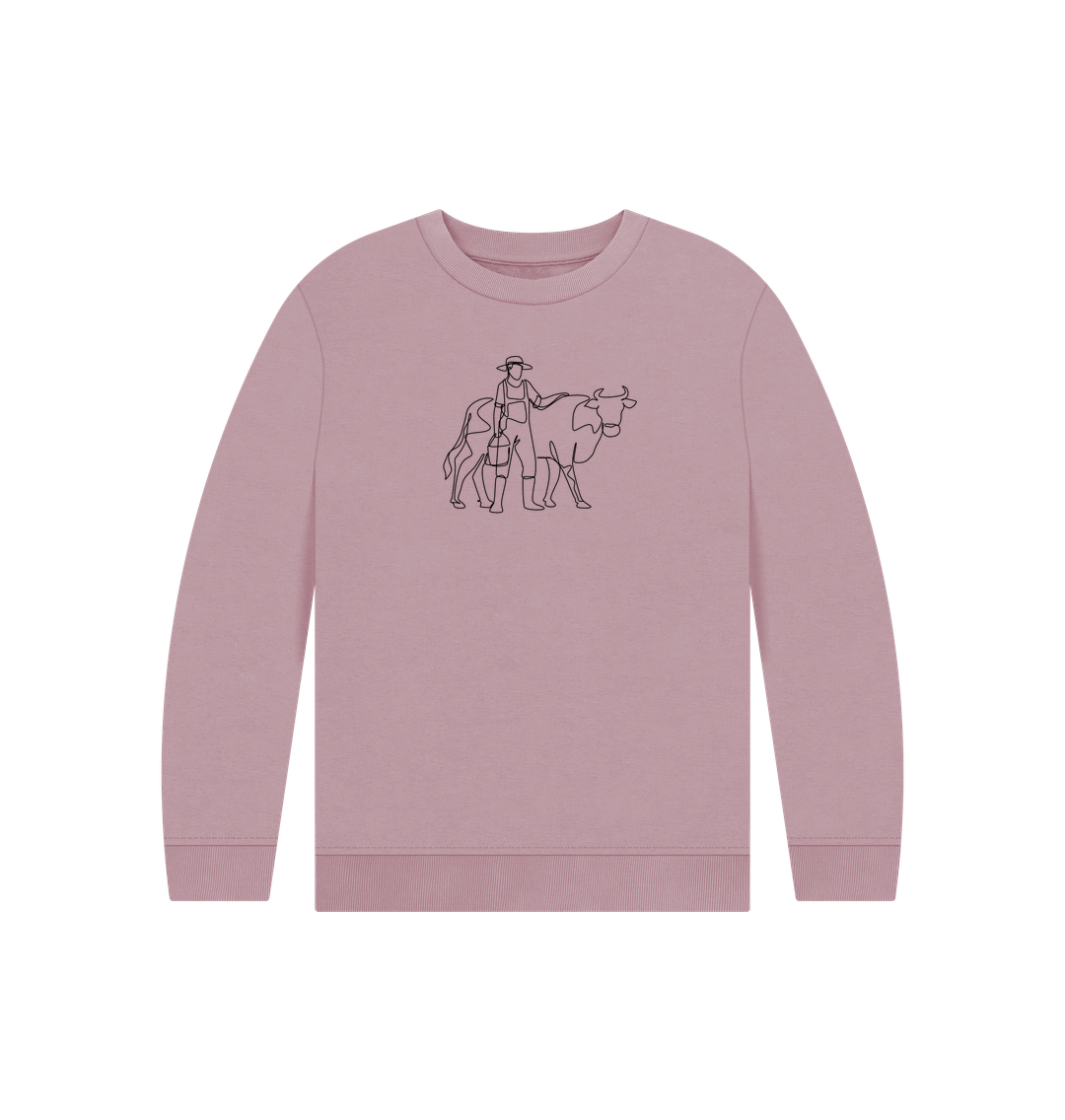 Mauve Kid's Cow Organic Cotton Crewneck Sweater (Black)