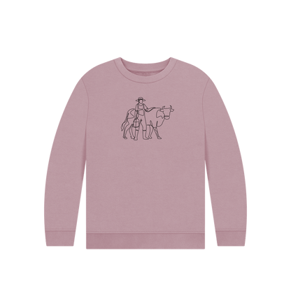 Mauve Kid's Cow Organic Cotton Crewneck Sweater (Black)