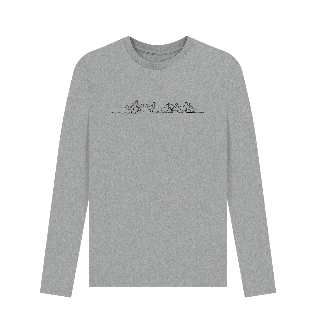 Athletic Grey Men's Chickens Organic Cotton Long Sleeve Tee - Black Design