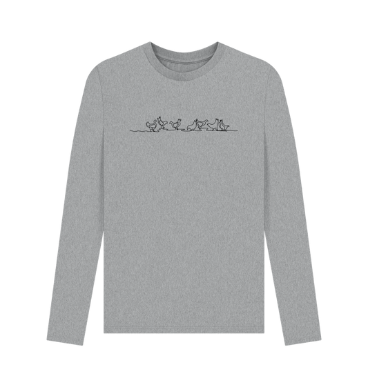 Athletic Grey Men's Chickens Organic Cotton Long Sleeve Tee - Black Design