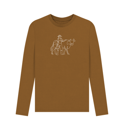 Brown Men's Cow Organic Cotton Long Sleeve Tee (White)