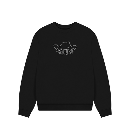 Black Women's Frog Organic Cotton Oversized Crewneck - White Design