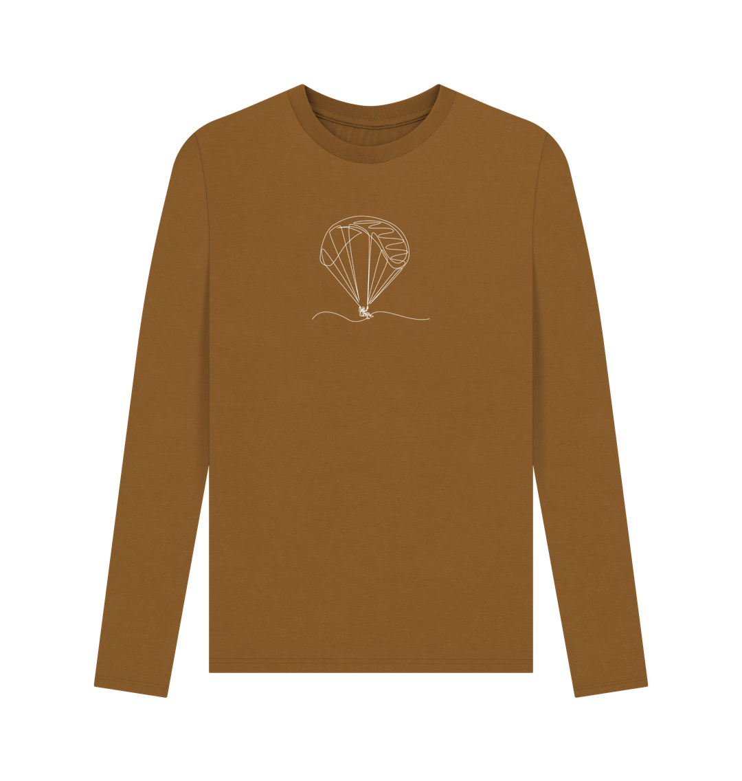 Brown Men's Parachute Organic Cotton Long Sleeve Tee - White Design