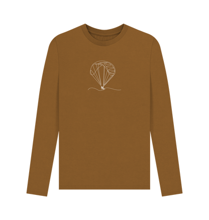 Brown Men's Parachute Organic Cotton Long Sleeve Tee - White Design