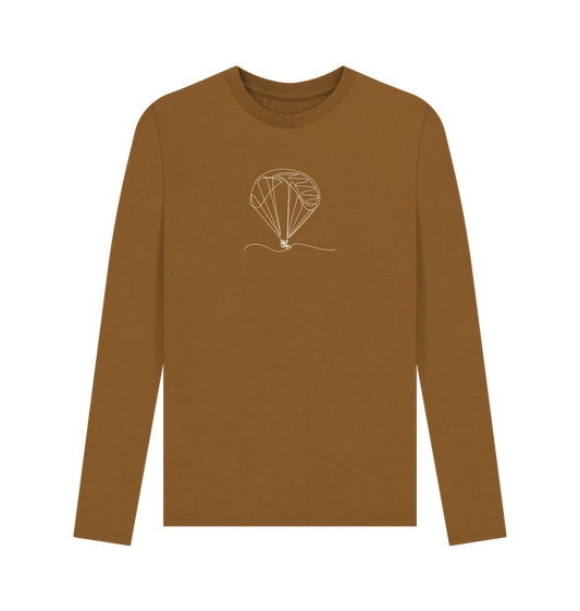 Brown Men's Parachute Organic Cotton Long Sleeve Tee - White Design