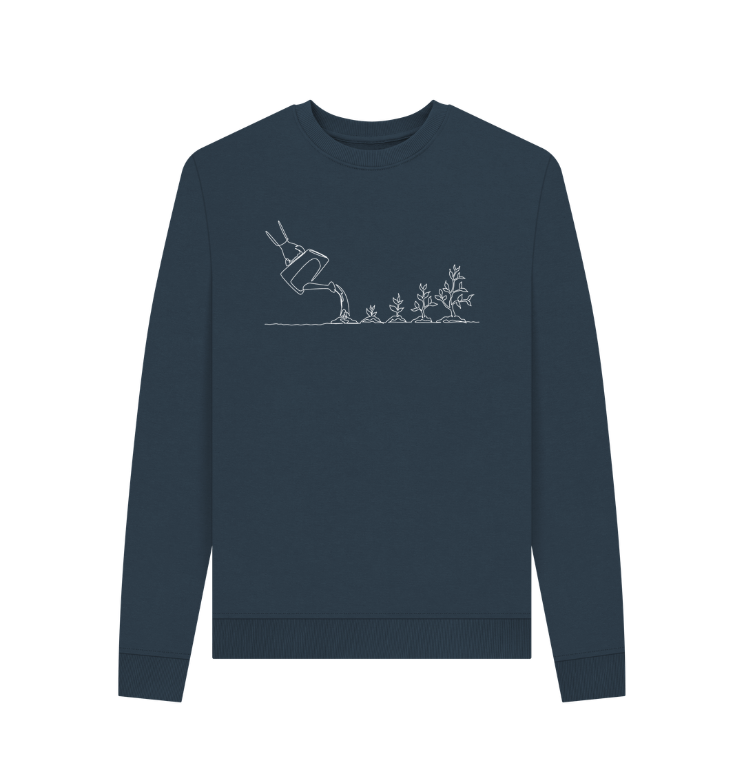 Navy Blue Women's Gardening Organic Cotton Crewneck Sweater (White)