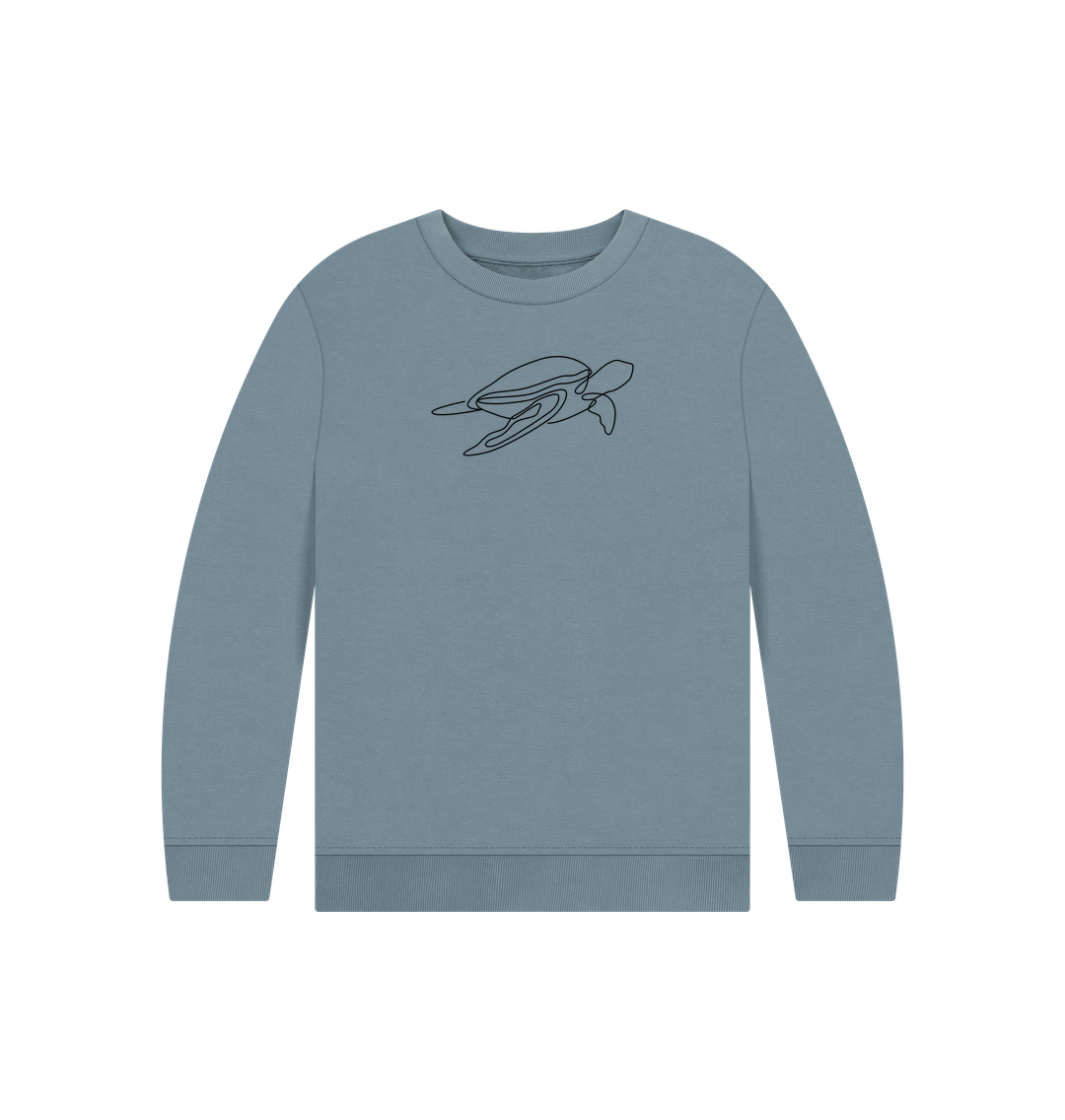 Stone Blue Kid's Sea Turtle Organic Cotton Crewneck Sweater (Black)