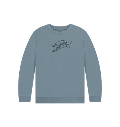 Stone Blue Kid's Sea Turtle Organic Cotton Crewneck Sweater (Black)