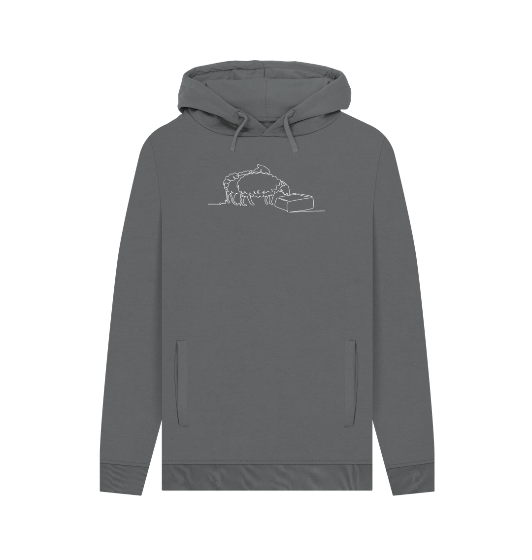 Slate Grey Men's Sheep Organic Cotton Pullover Hoodie (White)