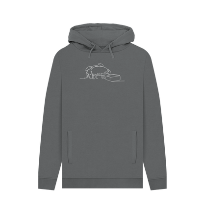 Slate Grey Men's Sheep Organic Cotton Pullover Hoodie (White)