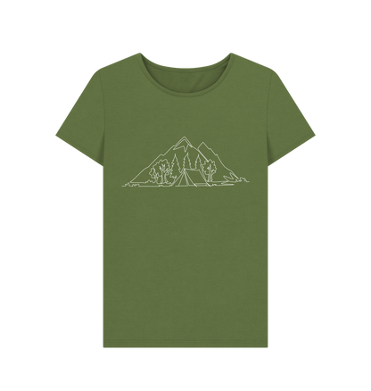 Khaki Women's Camping Organic Cotton Crewneck Tee (White)