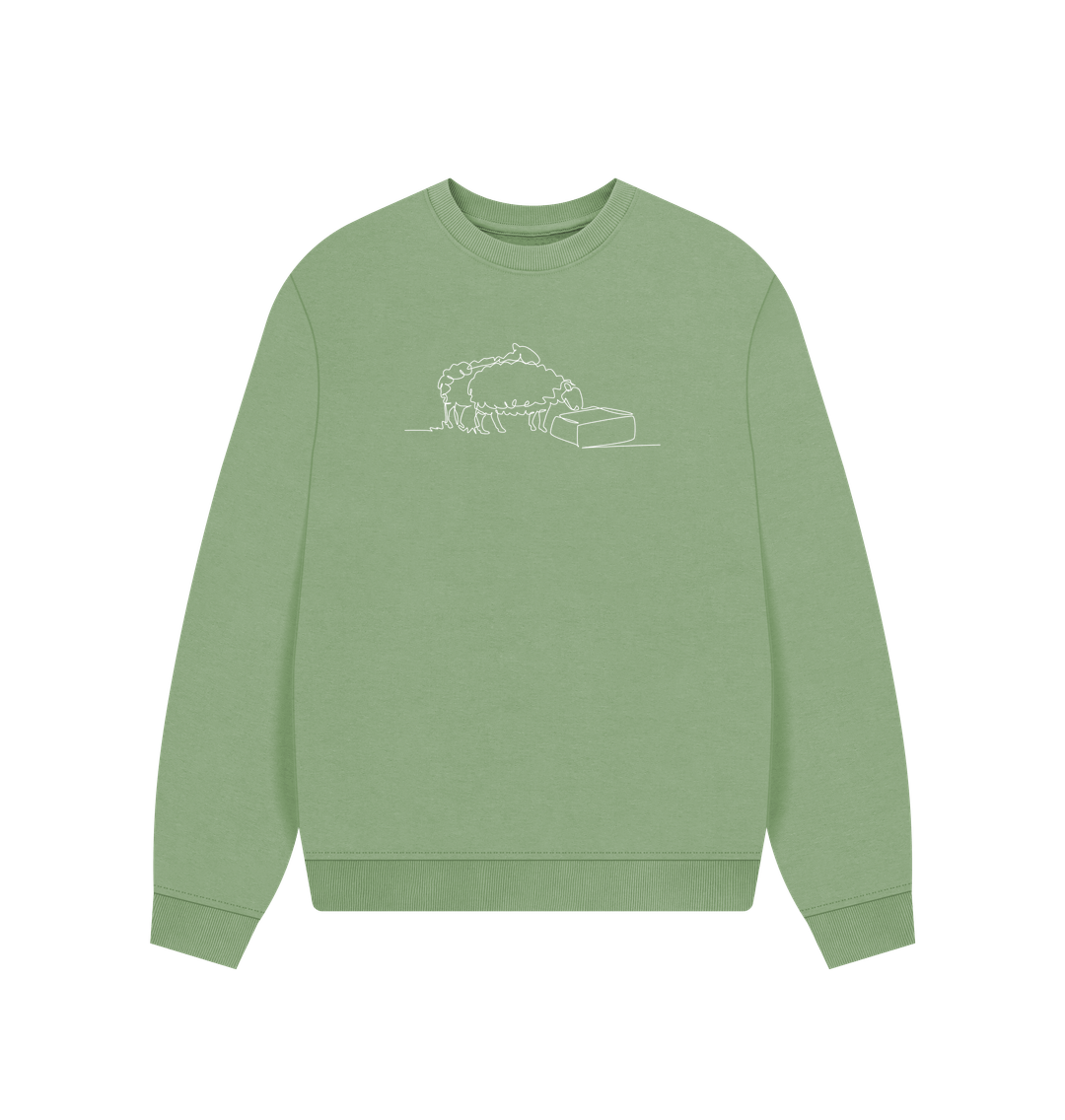 Sage Women's Sheep Organic Cotton Oversized Crewneck (White)