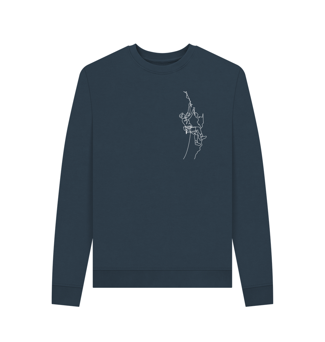 Navy Blue Women's Climber Organic Cotton Crewneck Sweater (White)