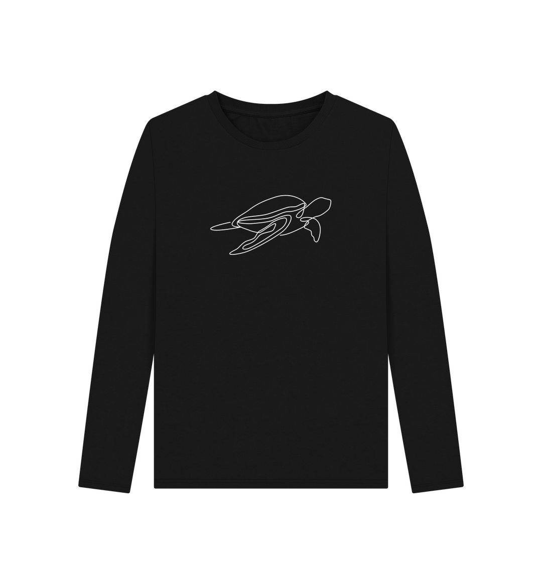 Black Women's Sea Turtle Organic Cotton Long Sleeve Tee (White)