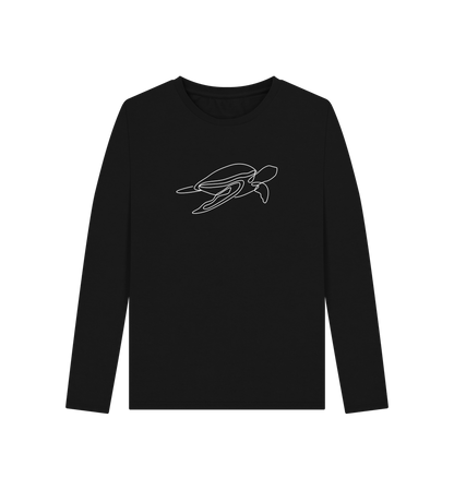 Black Women's Sea Turtle Organic Cotton Long Sleeve Tee (White)