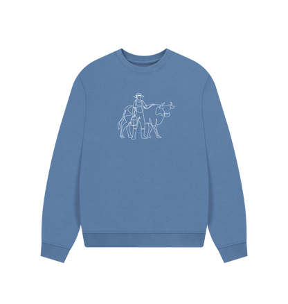 Solent Women's Cow Organic Cotton Oversized Crewneck - White Design