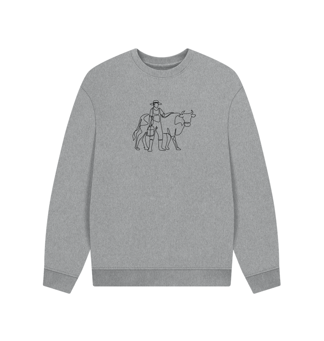 Athletic Grey Men's Cow Organic Cotton Oversized Crewneck - Black Design