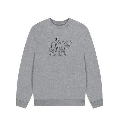 Athletic Grey Men's Cow Organic Cotton Oversized Crewneck - Black Design