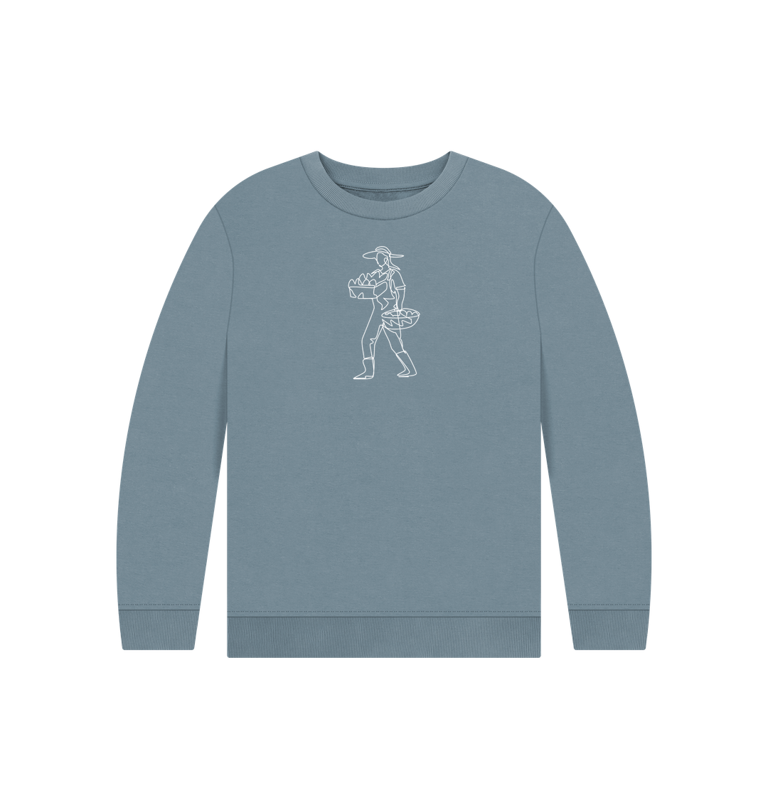 Stone Blue Kid's Harvest Organic Cotton Crewneck Sweater (White)