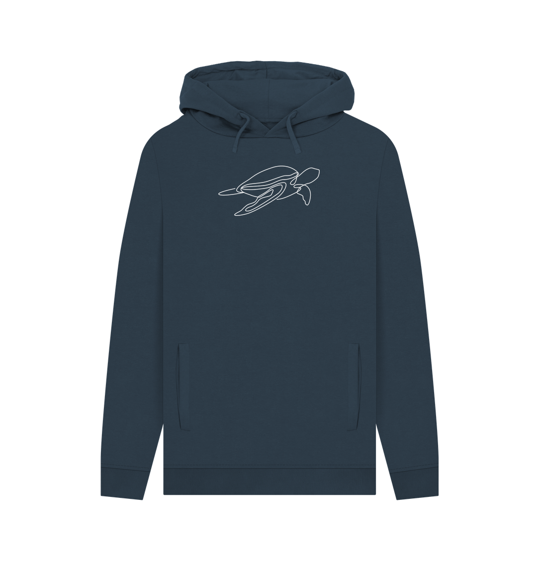 Navy Men's Sea Turtle Organic Cotton Pullover Hoodie (White)