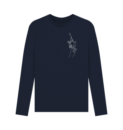 Navy Blue Men's Climber Organic Cotton Long Sleeve Tee (White)