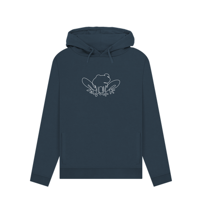 Navy Blue Women's Frog Organic Cotton Pullover Hoodie (White)