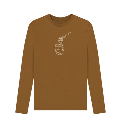 Brown Men's Honey Organic Cotton Long Sleeve Tee - White Design